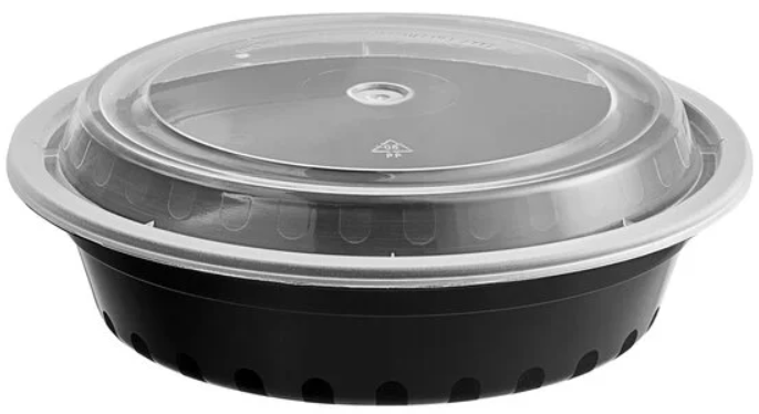 24 oz. Black Round Microwavable Heavy Weight Container with Lid - 150/Case