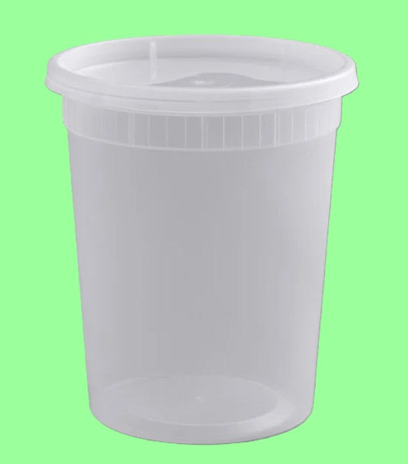 Ecox Heavy Duty 32 oz. Microwavable, Non Spill, Airtight Sealable Reusable Plastic Deli Container and Lid Combo Pack - 240/Case