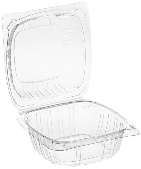 6" Clear Hinged PET Plastic Clamshell Container - 500/Case