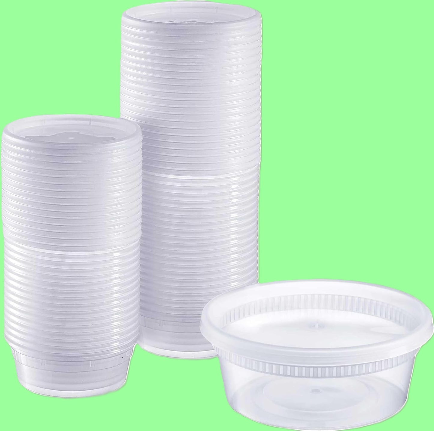 Ecox Heavy Duty 8 oz. Microwavable, Non Spill, Airtight Sealable Reusable Plastic Deli Container and Lid Combo Pack - 240/Case