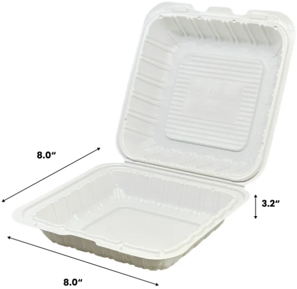 8" x 8" Mineral-Filled PP Hinged Food Containers 1-Compartment White 150/Case