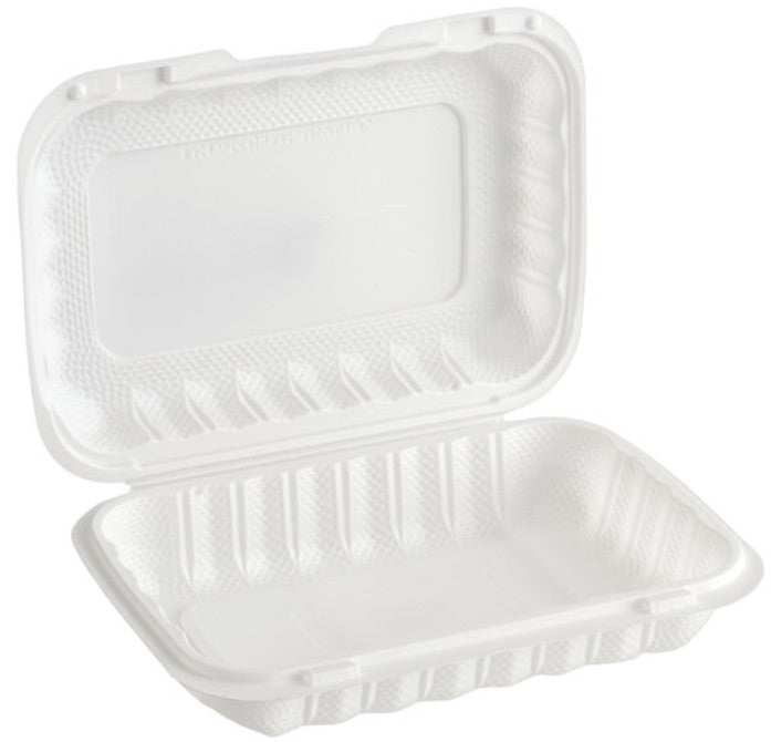 9" x 6" 1-Compartment White Mineral-Filled Plastic Hinged Take-Out Container - 150/Case