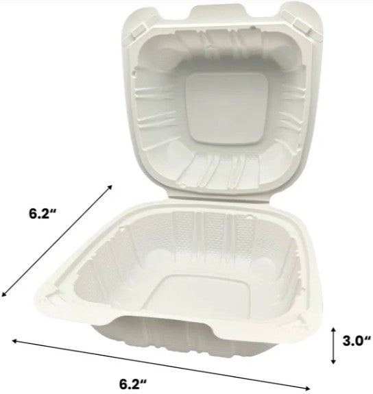 ECOX 6”x 6“ Mineral Filled PP Hinged Containers | White 250/Case