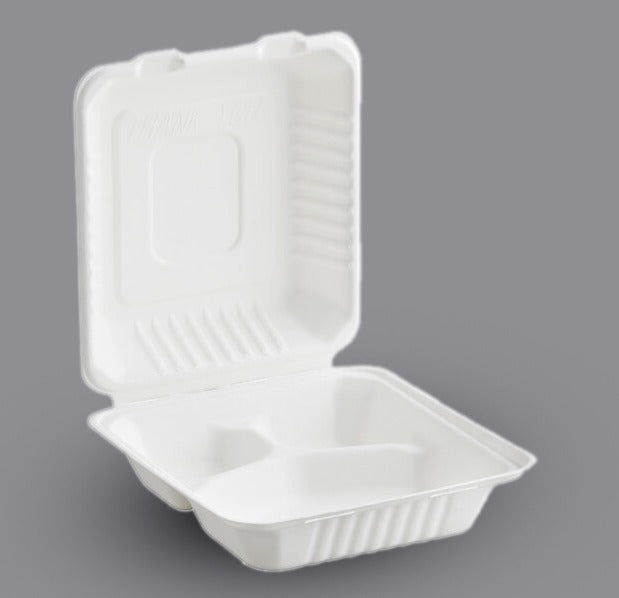 Ecox Compostable 9" x 9" x 3" 3 compartment Take-Out Box - 200/Case