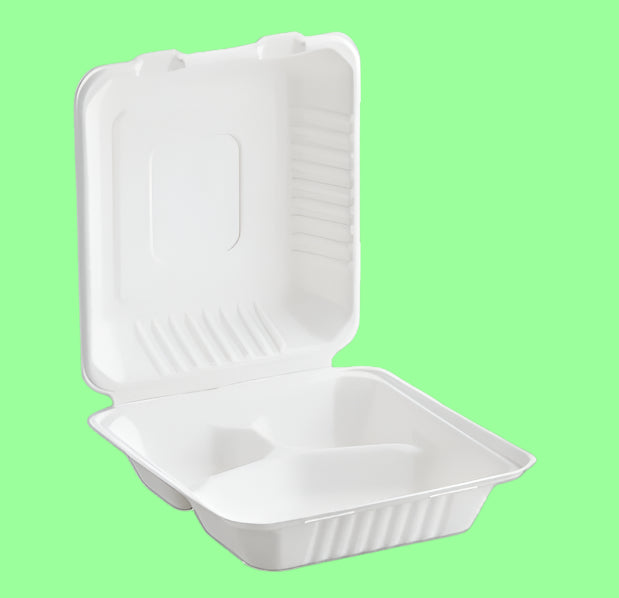 Ecox Compostable 9" x 9" x 3" 3 compartment Take-Out Box - 200/Case