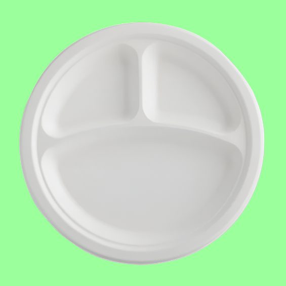 Ecox Compostable 10" Plate Round 3 Compartment - 500/Case