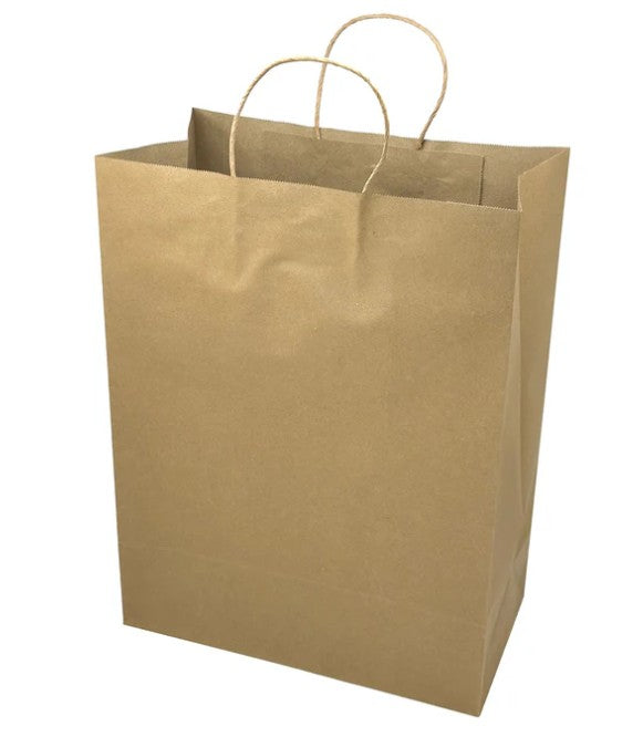 13" x7"x 17" Kraft Paper Customizable Shopping Bags with Handles 250 / Case