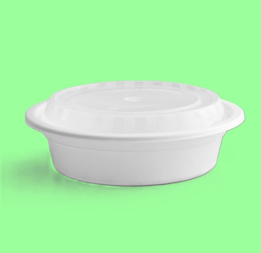 ECOX 16 oz. White Round Microwavable Heavy Weight Container with Lid - 150/Case