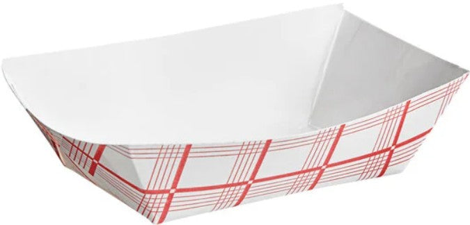 #25 1/4 lb. Red Plaid Paper Food Tray - 1,000/Case