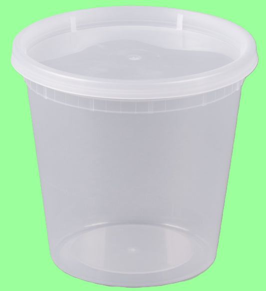 Ecox Heavy Duty 24 oz. Microwavable, Non Spill, Airtight Sealable Reusable Plastic Deli Container and Lid Combo Pack - 240/Case