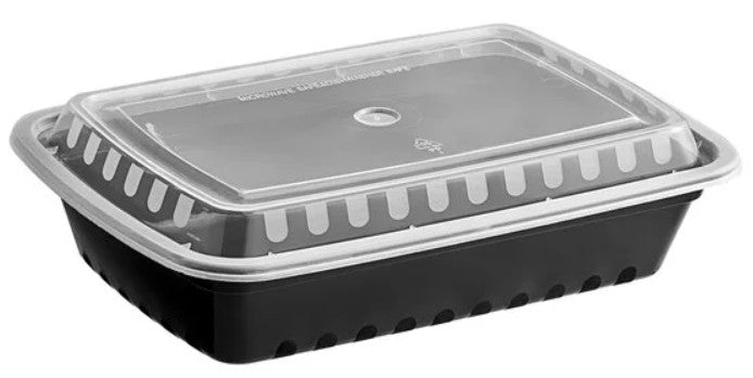 Ecox 16 oz. Black Rectangular Microwavable Heavy Weight Container with Lid - 150/Case