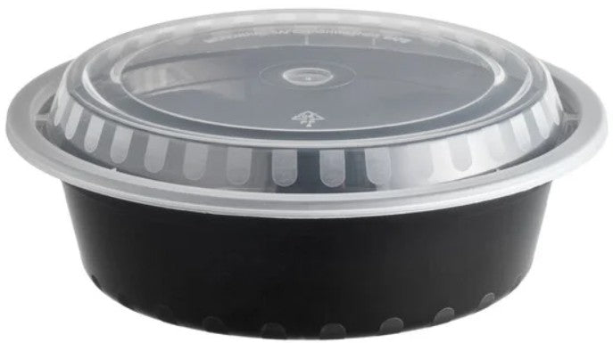 32 oz. Black Round Microwavable Container with Lid - 150/Case
