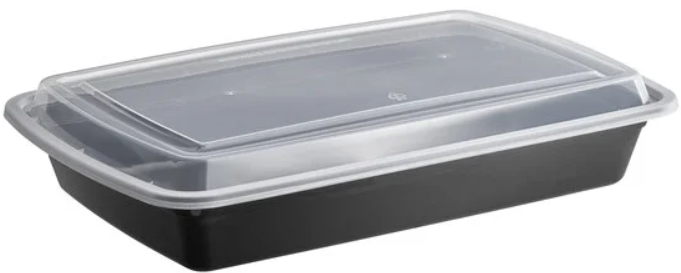 58 oz. Black Rectangular Microwavable Heavy Weight Container with Lid - 150/Case