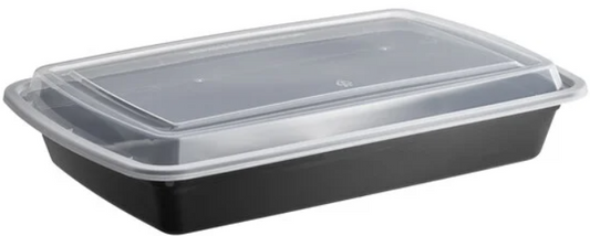 58 oz. Black Rectangular Microwavable Heavy Weight Container with Lid - 150/Case