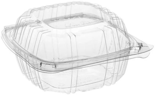 ECOX 6" x 6" x 3" Clear Hinged PET Plastic Clamshell Container - 200/Case