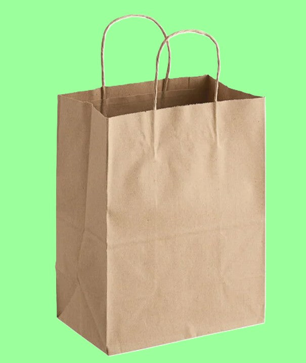 Ecox - 8" x 4 1/2" x 10 1/4" Natural Kraft Paper Shopping Bag with Handles - 250/Case