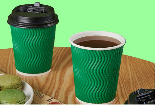 Ecox 8 oz Green Ripple Insulated Coffee Cup - 500 / Case
