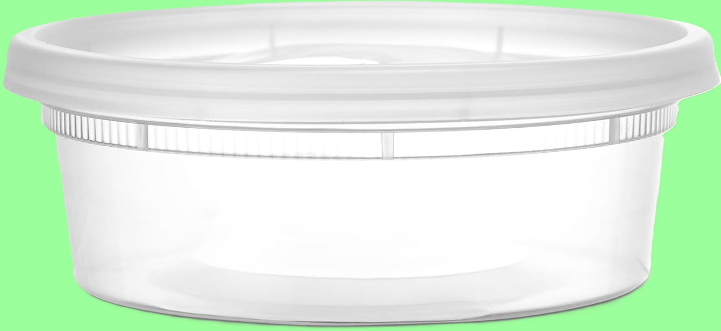 Ecox Heavy Duty 8 oz. Microwavable, Non Spill, Airtight Sealable Reusable Plastic Deli Container and Lid Combo Pack - 240/Case