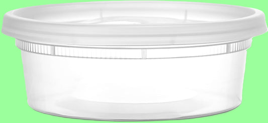Ecox Heavy Duty 8 oz. Microwavable, Non Spill, Airtight Sealable Reusable Plastic Deli Container and Lid Combo Pack - 240/Case