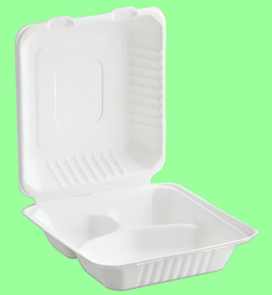 Ecox Compostable 8" x 8" x 3" 3 compartment Take-Out Box - 200/Case