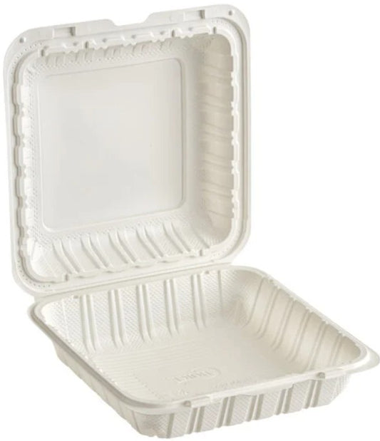 9" x 9" Mineral-Filled PP Hinged Food Containers 1-Compartment  White 150/Case