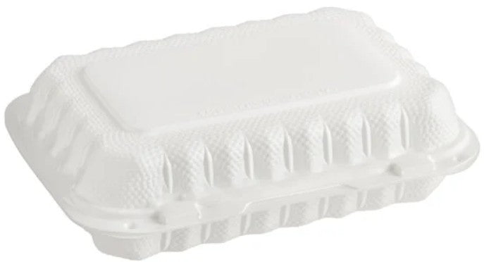 9" x 6" 1-Compartment White Mineral-Filled Plastic Hinged Take-Out Container - 150/Case