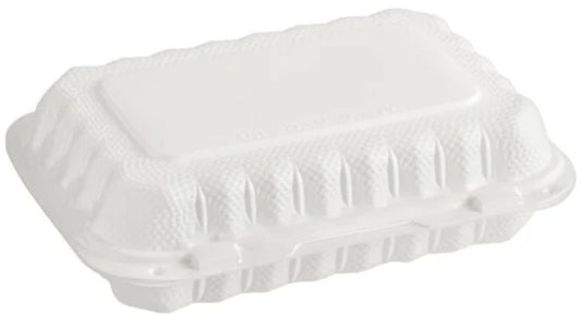 9" x 6" 1-Compartment White Mineral-Filled Plastic Hinged Take-Out Container - 150/Case