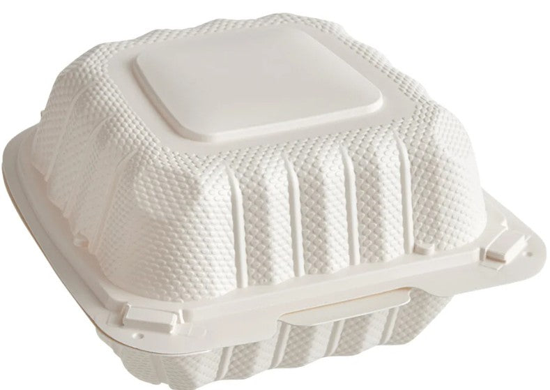 ECOX 6”x 6“ Mineral Filled PP Hinged Containers | White 250/Case